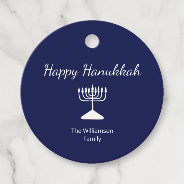 Happy Hanukkah Simple Menorah Blue Geschenkanhänger (Vorderseite)