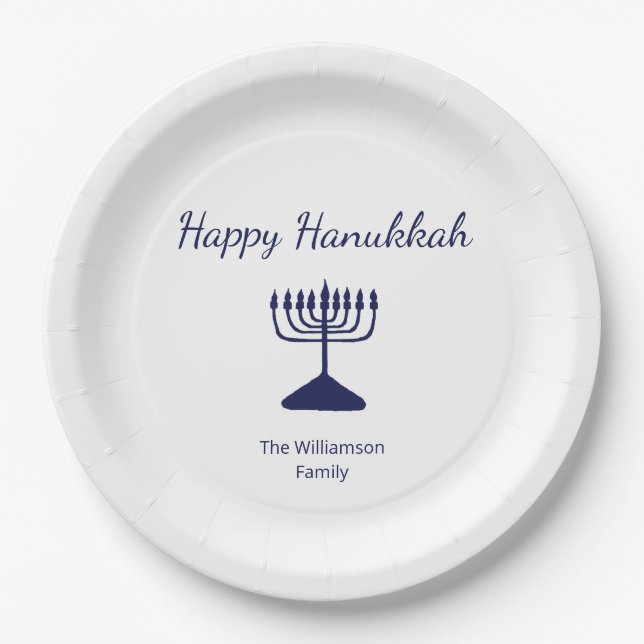 Happy Hanukkah Simple Menorah Blue Pappteller (Vorderseite)