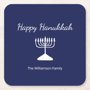 Happy Hanukkah Simple Menorah Blue Rechteckiger Pappuntersetzer
