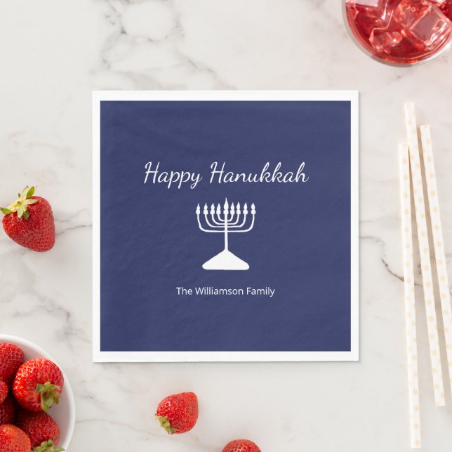 Happy Hanukkah Simple Menorah Blue Serviette (Beispiel)