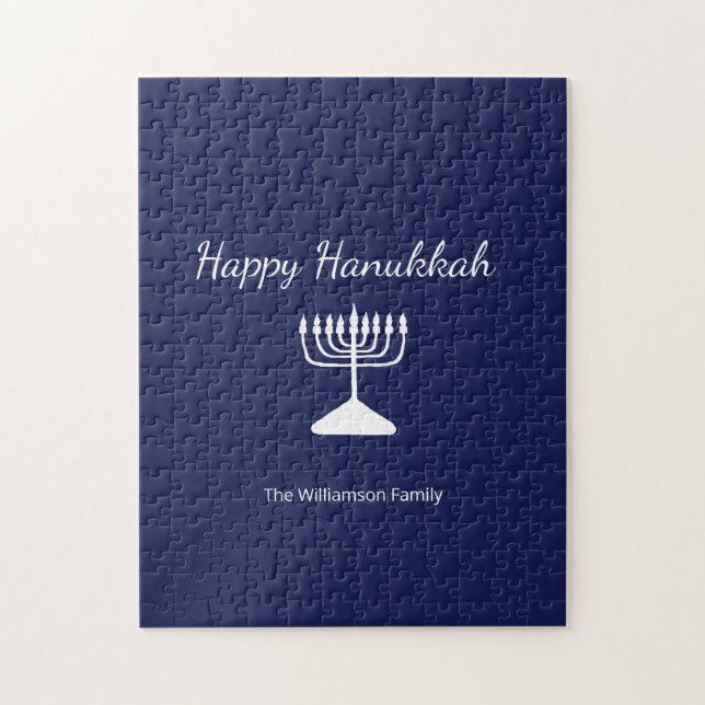 Happy Hanukkah Simple Menorah Navy Blue Puzzle (Vertikal)