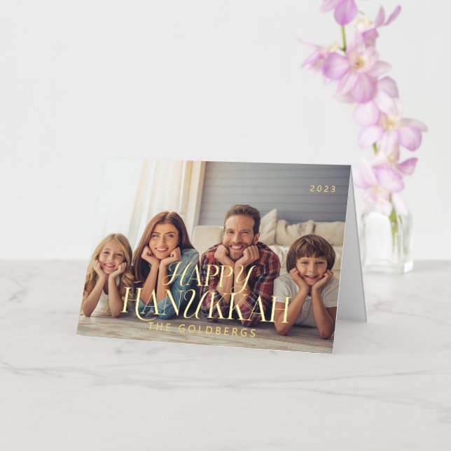 Happy Hanukkah Simple Modern Chic Family Foto (Orchidee)