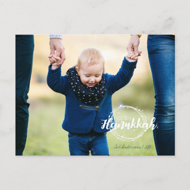 Happy Hanukkah Snow Bubbles Wreath Foto Postkarten (Vorderseite)
