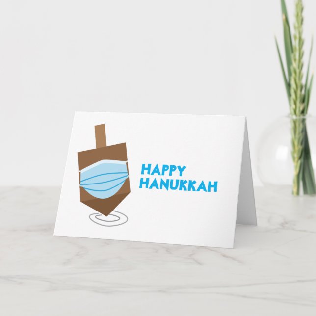 Happy Hanukkah - Spinning top mit Gesichtsmaske Karte (Vorderseite)