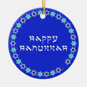 Happy Hanukkah Star Circle Keramik Ornament