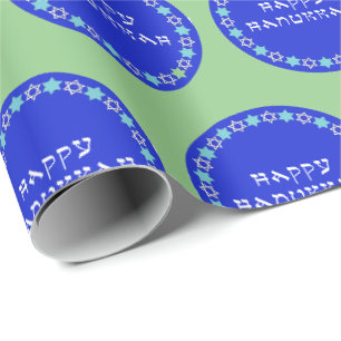 Happy Hanukkah Star Circle Wrapping Paper Geschenkpapier