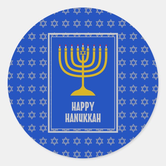 HAPPY HANUKKAH Star David LIGHT BLUE Runder Aufkleber (Vorderseite)