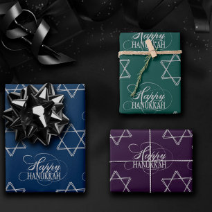 Happy Hanukkah Star der David Classic Silver Navy Geschenkpapier Set