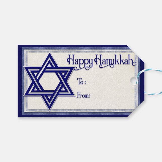 Happy Hanukkah Star von David Blue Geschenkanhänger (Vorderseite (Horizontal))