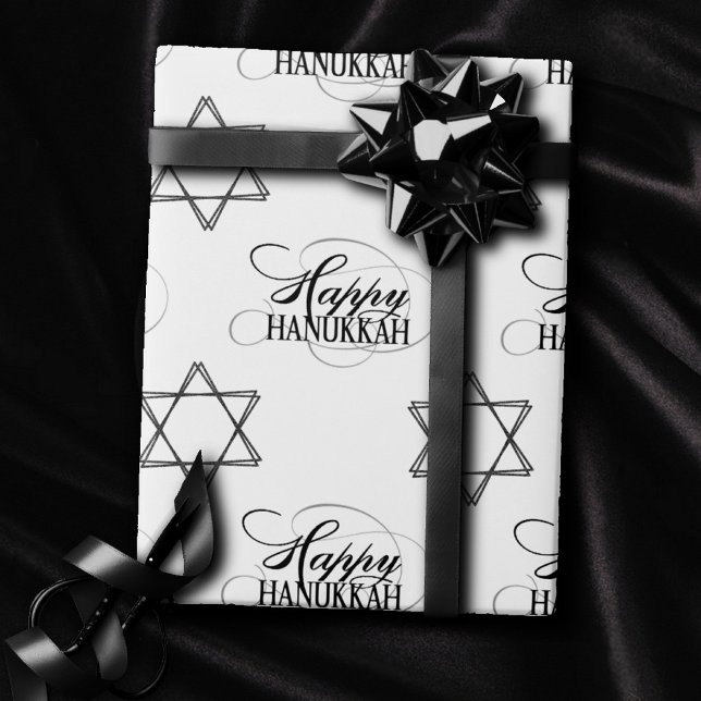 Happy Hanukkah Star von David Classic Schwarz-weiß Geschenkpapier (Von Creator hochgeladen)