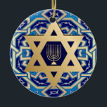 Happy Hanukkah. Star von David Custom Year Keramik Ornament<br><div class="desc">Happy Hanukkah. Gold Foil Star von David und Menorah Design Hanukkah Geschenkschmuck mit personalisierten Jahr. Matching Karten und Geschenke verfügbar in der jüdischen Ferien / Hanukkah Kategorie unseres Stores.</div>