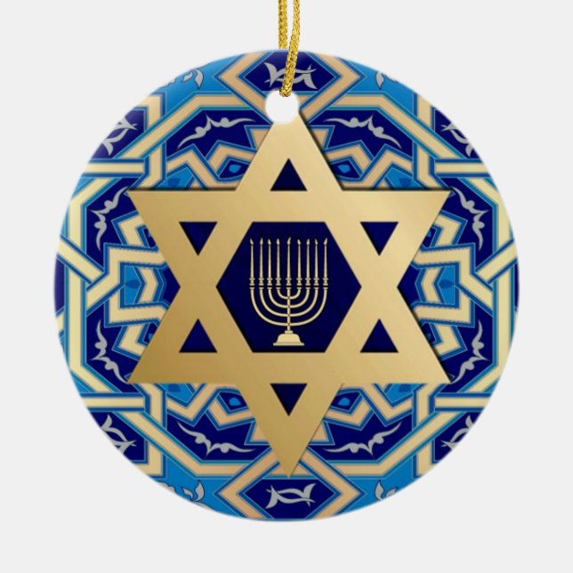 Happy Hanukkah. Star von David Custom Year Keramik Ornament (Vorne)