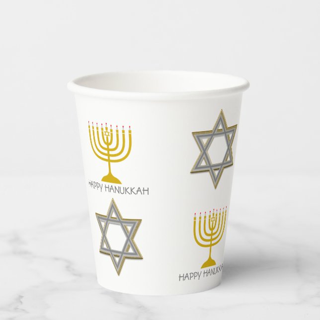 HAPPY HANUKKAH Star von David Menorah Pappbecher (Vorderseite)