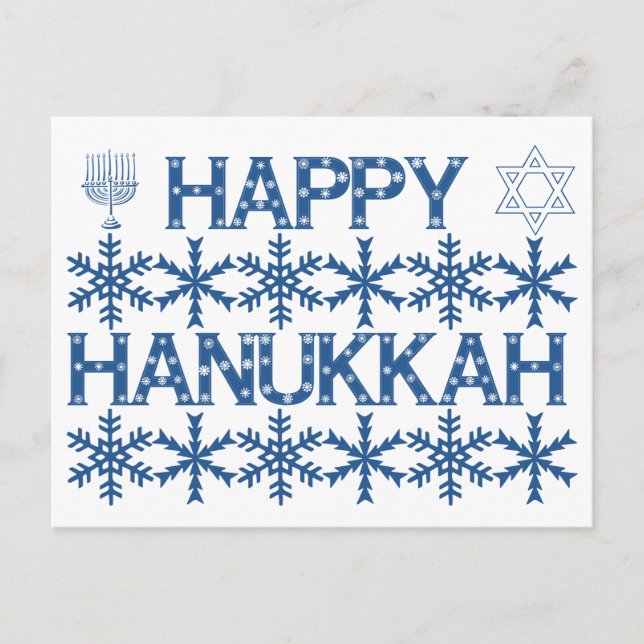 Happy Hanukkah Star von David Menorah Snowflakes Postkarte (Vorderseite)