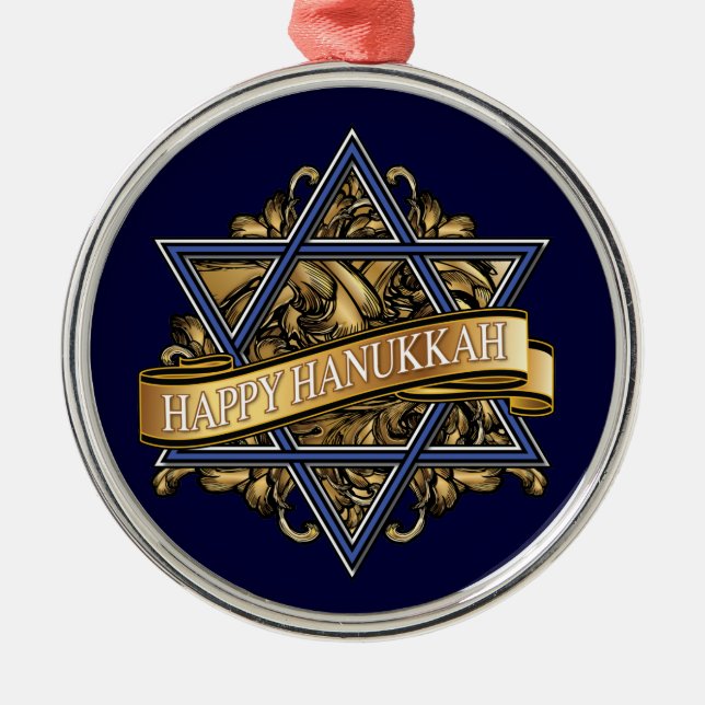 Happy Hanukkah Star von David Ornament Aus Metall (Vorne)