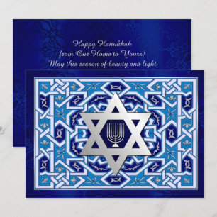 Happy Hanukkah. Star von David und Menorah Cards Feiertagskarte