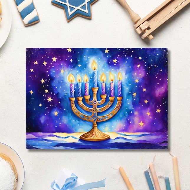 Happy Hanukkah Starry Menorah Karte (Von Creator hochgeladen)
