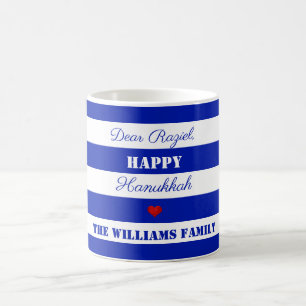 Happy Hanukkah Streifen Muster Blau und Weiß Kaffeetasse