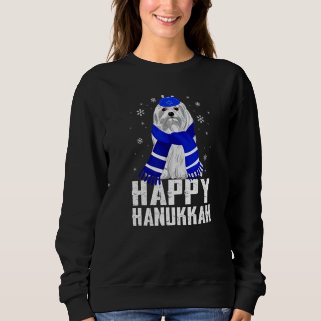 Happy Hanukkah Terrier Dog Wearing jüdischen Hat C Sweatshirt (Vorderseite)