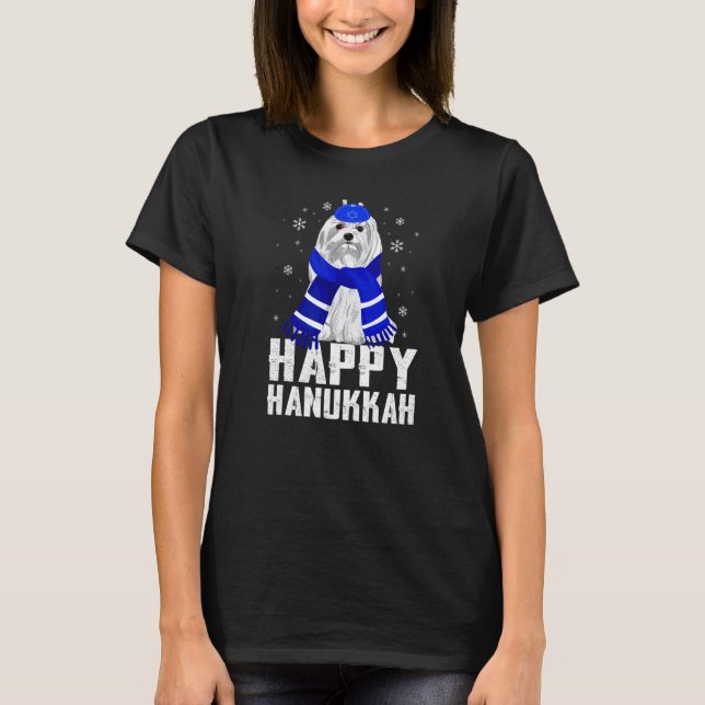 Happy Hanukkah Terrier Dog Wearing jüdischen Hat C T-Shirt (Vorderseite)