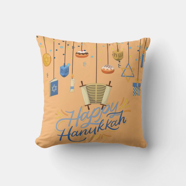 Happy Hanukkah Throw Pillow Kissen (Vorderseite)