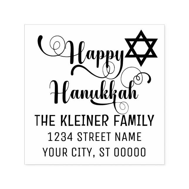 Happy Hanukkah Typografie #10 Name Rücksendeadress Permastempel (Design)