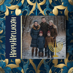 Happy Hanukkah und Ihr Foto Menorah Folien Feiertagskarte