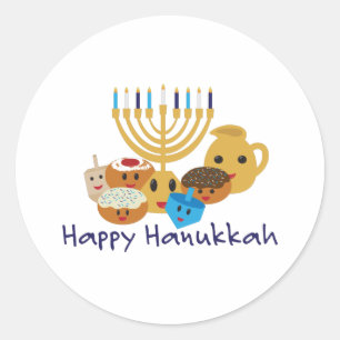 Happy Hanukkah und niedliche Hanukkah-Figuren Runder Aufkleber