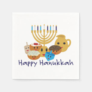 Happy Hanukkah und niedliche Hanukkah-Figuren Serviette