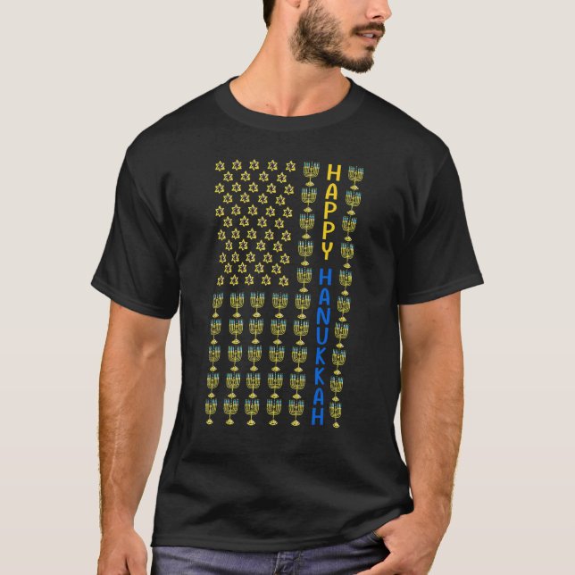 Happy HANUKKAH USA Fahne mit Menorahs jüdischem Ho T-Shirt (Vorderseite)