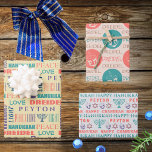 Happy Hanukkah Vintage Kinder Name Typografie Geschenkpapier Set<br><div class="desc">Fügen Sie Ihrem Kind den Namen zu diesen niedlichen Vintagen Farben Happy Hanukkah Typografie Packpapier für eine personalisierte Touch zu Ihrem Festival of Lights. Blatt One bietet eine Mischung aus lustigen Schriftart in Korallentönen, aquamarin, lila und klassisch blau auf einem blassblassgelben Hintergrund. Eingebettet in DREIDEL, HANUKKAH, CHANUKAH und "PEACE LIEBE...</div>