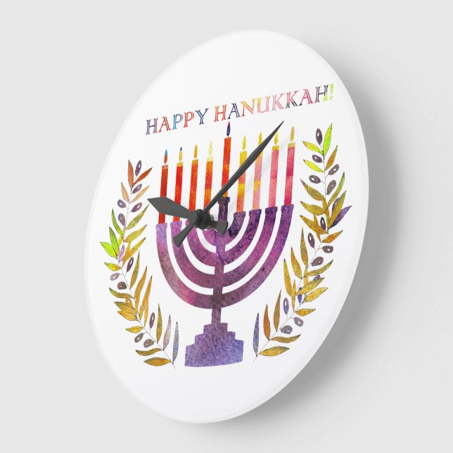 Happy Hanukkah Wall Clock Große Wanduhr (Winkel)
