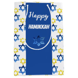 Happy Hanukkah Watercolor David Stars Mittlere Geschenktüte
