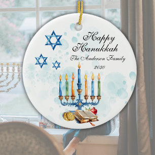 Happy Hanukkah Watercolor Family Foto Keramik Ornament