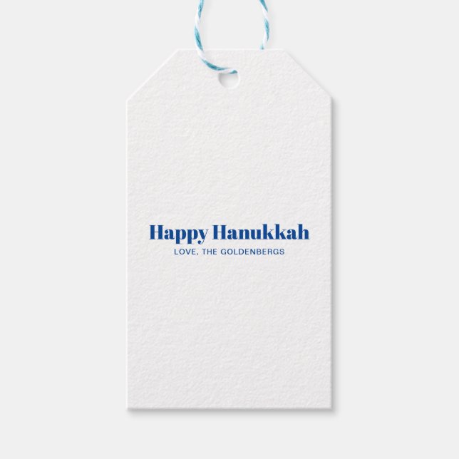 Happy Hanukkah weiß blau einfachen minimalistische Geschenkanhänger (Vorderseite)