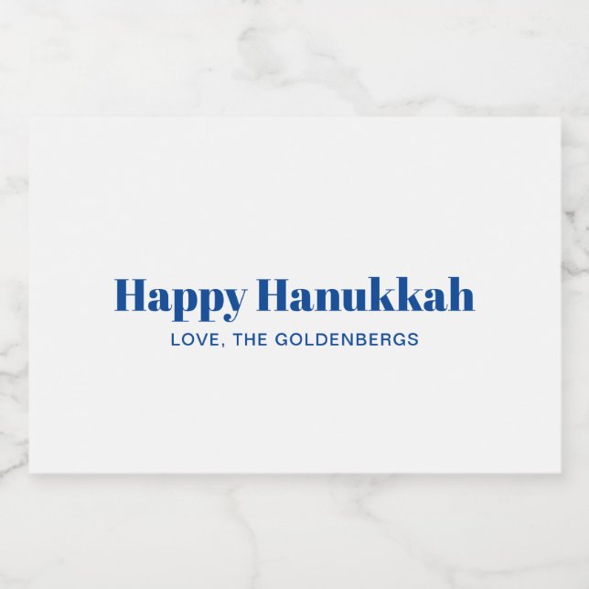 Happy Hanukkah Weiß-Blau-minimalistisch personalis Lebensmitteletikett (Einzelnes Label)