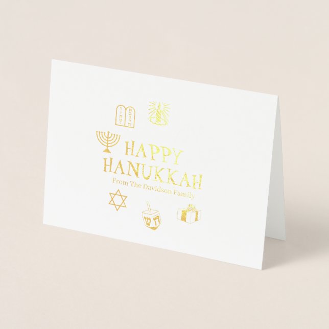 Happy Hanukkah, weißer individuelle Name Folienkarte (Vorderseite)