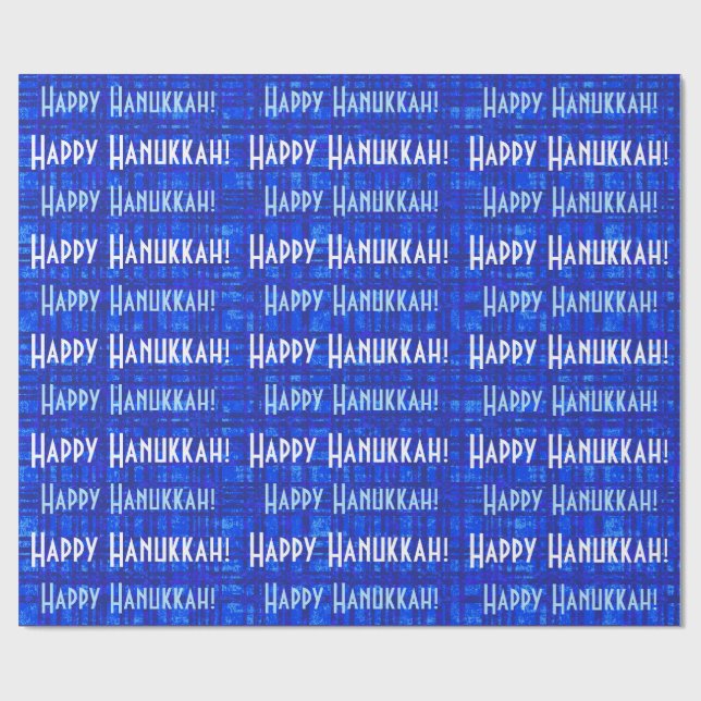 Happy Hanukkah White and Blue Kariert Wrapping Pap Geschenkpapier (Flach)