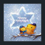 Happy Hanukkah Winter Snow Birds<br><div class="desc">Dieses Urlaubsdesign zeigt zwei Vögel, die auf einem schneebedeckten Zweig sitzen und eine Kippe und einen Schal tragen, dessen Schnee im Hintergrund fällt. Der Text "Happy Hannukah" in der modernen weißen Typografie in der Star of David. #hanukkah #chanukah #holidays #days #festive #winter #birds #scarf #kippah #jewish #cap #modern #niedlich #trendy...</div>
