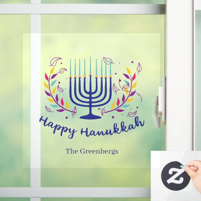 Happy Hanukkah Wohngestaltung Personalisiert farbi Fensteraufkleber (Zuhause)