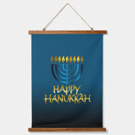 Happy Hanukkah Wood Topped Wall Tapestry Wandteppich Mit Holzrahmen