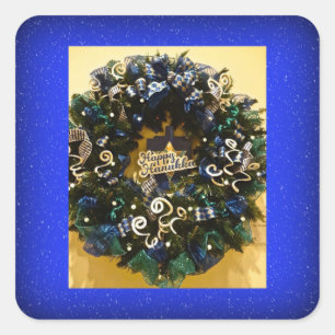 Happy Hanukkah Wreath Juwish Holiday Quadratischer Aufkleber