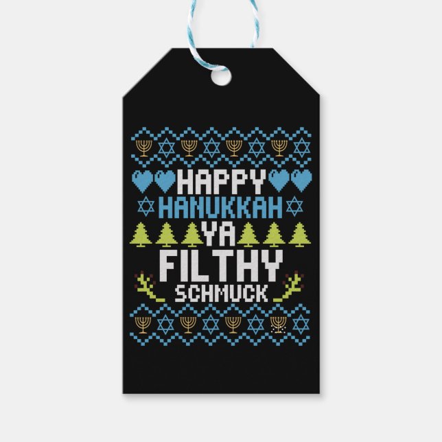Happy Hanukkah Ya Filthy Schmuck Jewish Sweater Geschenkanhänger (Vorderseite)