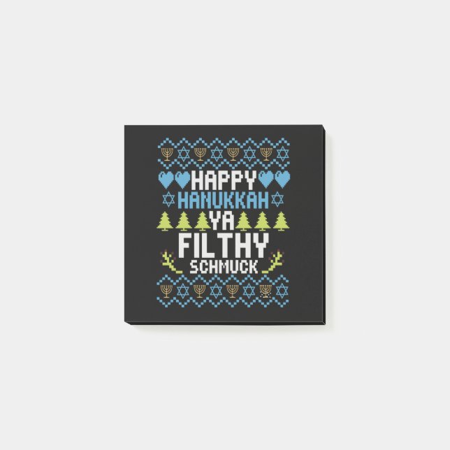 Happy Hanukkah Ya Filthy Schmuck Jewish Sweater Post-it Klebezettel (Vorderseite)
