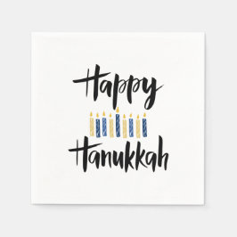 Happy Hanukkah Yellow Blue Candles Serviette