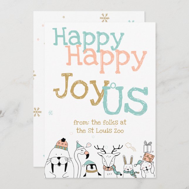Happy Happy JoyoUs Cartoon Tiere Weihnachten Einladung (Vorne/Hinten)