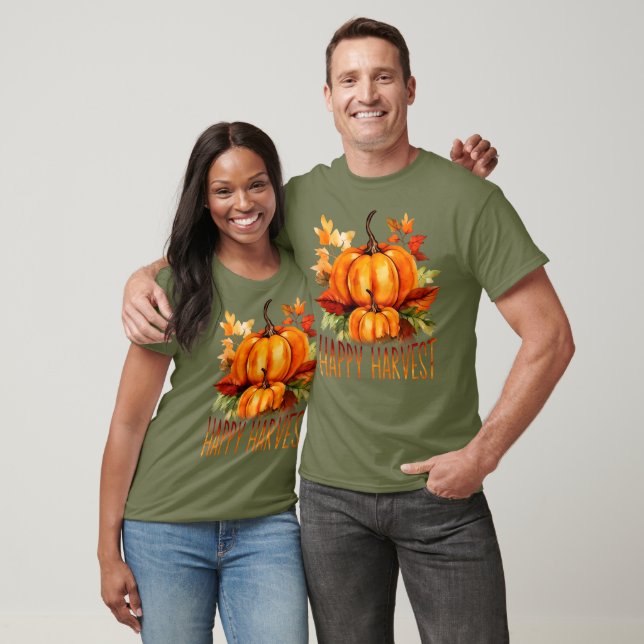 "Happy Harvest" Aquarell Pumpkin & Herbstlaubs T-Shirt (Unisex)