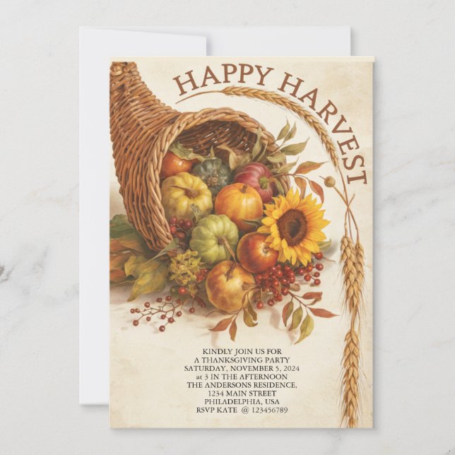Happy Harvest Erntedank Einladung (Vorderseite)