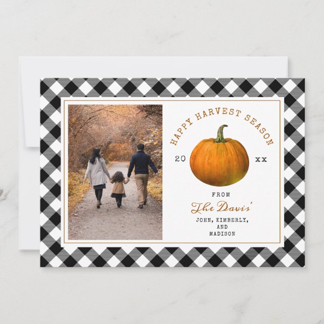 Happy Harvest Pumpkin Kariert Foto Erntedank (Vorderseite)