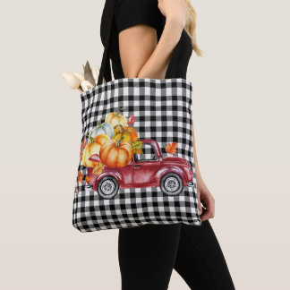 Happy Harvest Vintag Red Truck Tote Bag